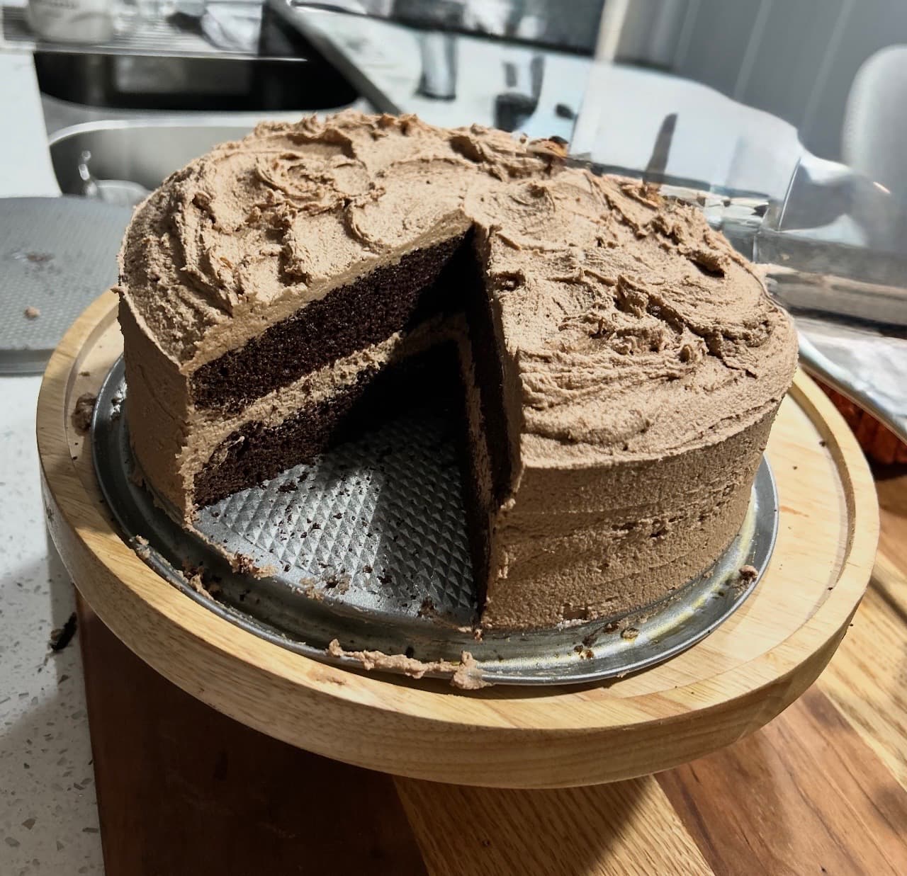 Chocolate layer cake with chocolate frosting